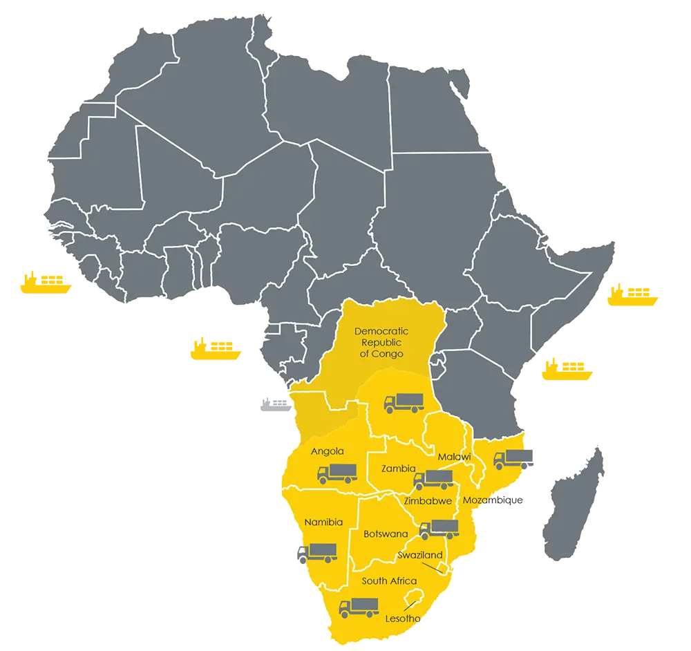 Map of Africa showing the regions DAP delivers into